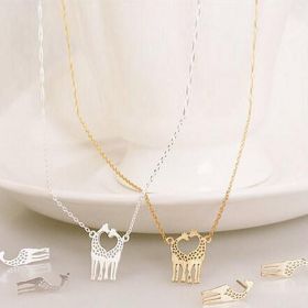 LOVE IS TALL Giraffe Love Necklace And Earrings Set of 3 (Color: 18kt Gold Plated)